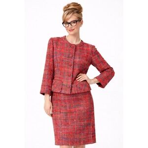 VTG Missoni Wool Tweed Skirt Suit Red Multicolor Vintage Italian Designer